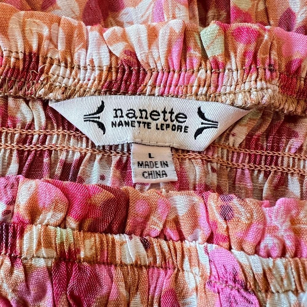 Nanette Lepore Pink Puff Sleeve Smocked Peplum Blouse Size L - Picture 4 of 10